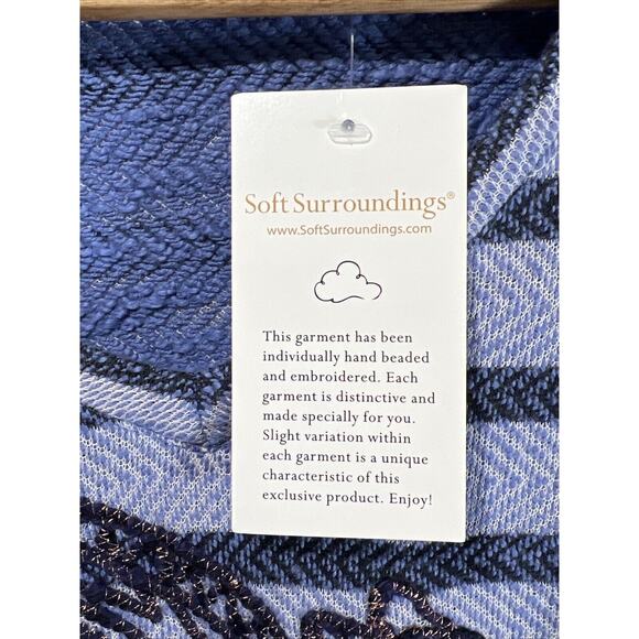 Soft Surroundings Blue Wildflower Embroidered Blue Tunic Long Sleeve Large NWT - Picture 4 of 7